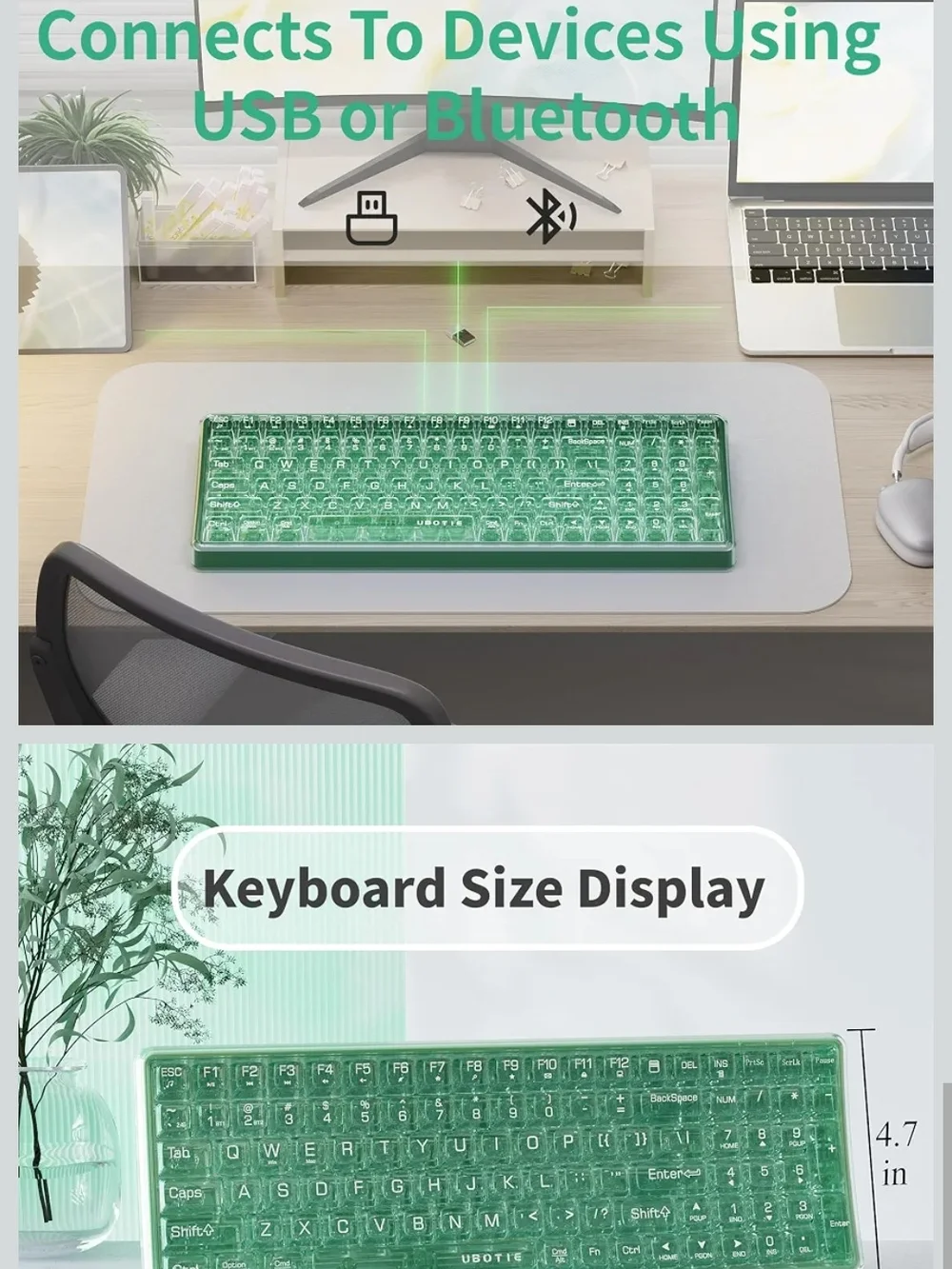 Teal Transparent Wired Keyboard with Teal/White Gradient Mouse